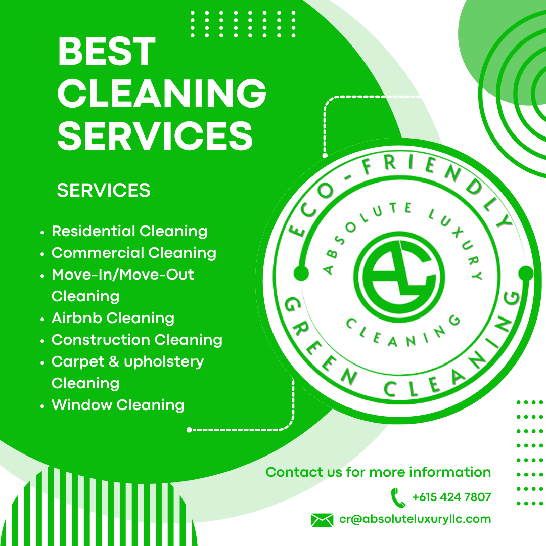 Cleaning Services: Residential Cleaning Commercial Cleaning Move-In/Move-Out Cleaning Airbnb Cleaning Construction Cleaning Carpet & upholstery Cleaning Window Cleaning